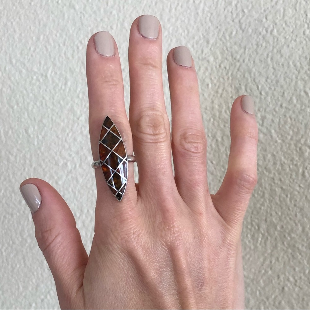 Sterling silver & amber statement ring
